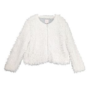 Candie's Women's L/XL Off-White Fluffy Faux Fur Fleece Full-Zip Teddy Jacket Y2K